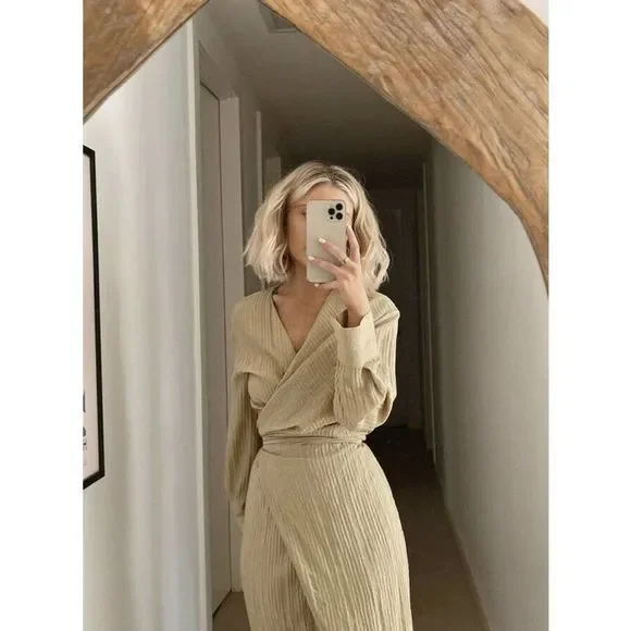 ZARA Dress Wrap Style Textured Midi Long Sleeve - Picture 5 of 12